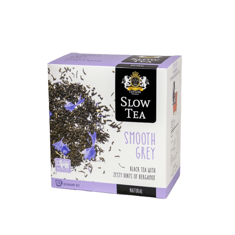 Opakowanie herbaty „Slow Tea Smooth Grey” z czarną herbatą o nutach bergamotki.