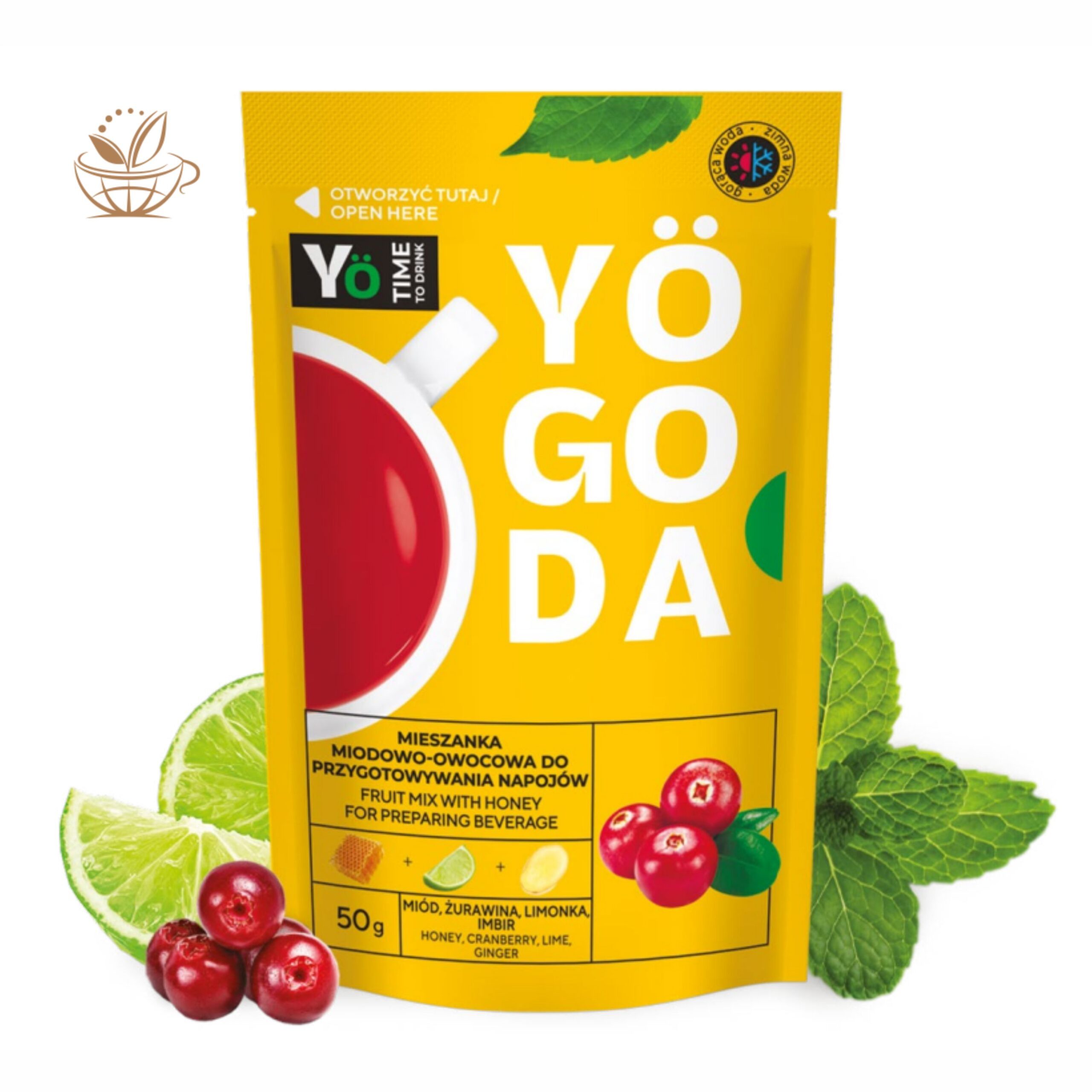 Herbata owocowa Yogoda Żurawina bez cukru, miód, limonka, imbir, koncentrat, mieszanka, napój
