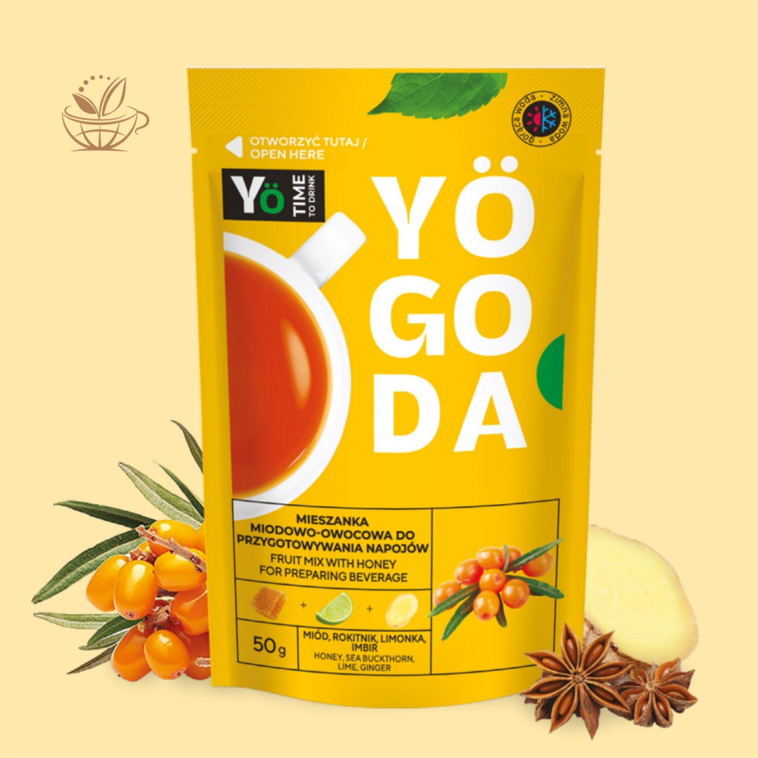 Herbata owocowa Yogoda Rokitnik bez cukru, miód, limonka, imbir, koncentrat, mieszanka, napój